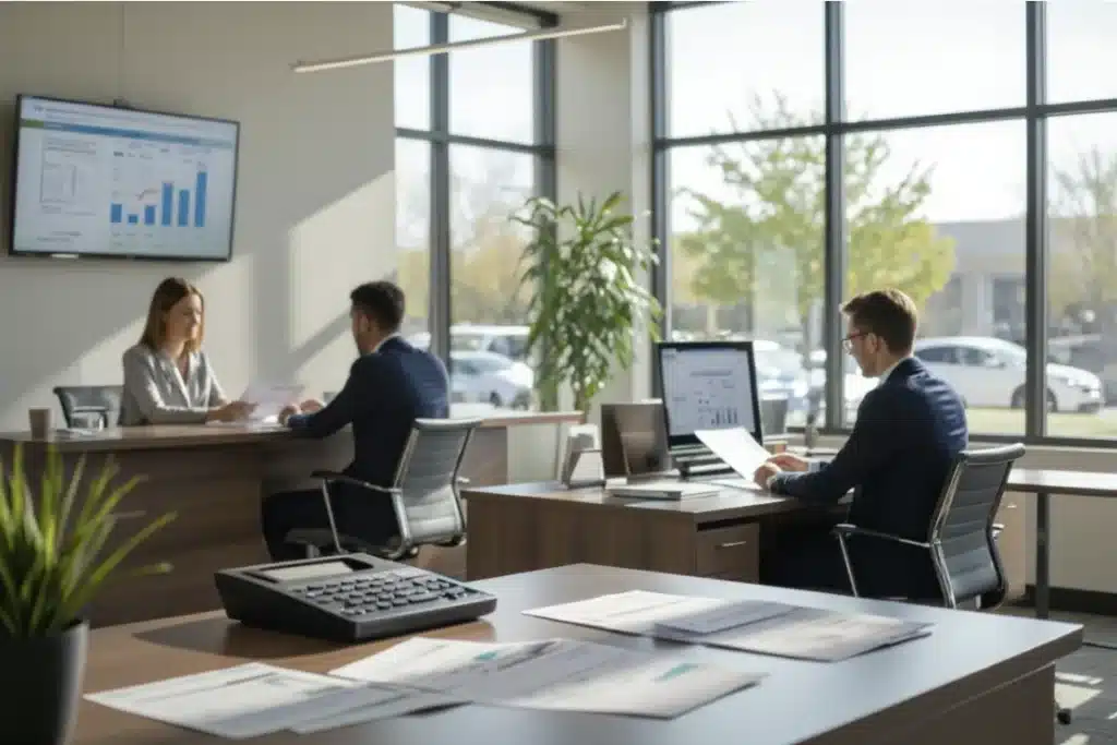 Business professionals discussing bookkeeping in Plano TX during a financial consultation
